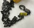 Bottom hook, swivel and yellow caution sleeve on the load chain of a Budgit hoist