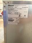 Follett data plate on the refrigerator back showing model REF5P-0R-00-00, R134a refrigerant, 115V, 60 Hz