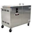 Stainless steel Pro Smoker 'N Roaster on casters with front controls and top vent stack
