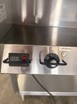 Steam table control panel with a red power switch, caution label, 0 to 10 temperature dial and Low Water light.