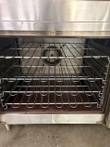 Convection oven cavity with chrome wire racks and the rear fan opening