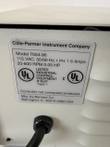 Rating label on the Masterflex pump drive: Cole-Parmer model 7554-90, 115 VAC, 20-600 RPM, 0.05 HP
