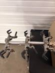 Three flask clamps on the Burrell shaker arm, seen from a different angle