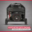 Graphic: rear of the NorthStar generator showing the e670 engine, captioned commercial-grade efficiency