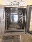 Convotherm combi oven with door open showing wire racks and a probe cable