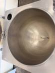 Top-down view into the empty stainless bowl of the Cleveland steam jacketed kettle