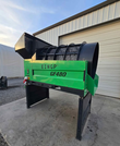 Green EINGP GF480 rotary trommel screener with black hopper, mesh drum and steel legs