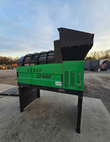 EINGP GF480 trommel screener from the side, louvered vents, hopper and mesh drum