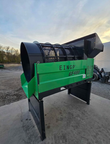 EINGP GF480 trommel screener from the discharge end, large black drum opening and green chute