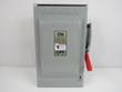 Siemens heavy duty safety switch, closed gray enclosure with ON/OFF plate, 60A 240VAC label and red handle