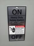 Safety switch front plate: ON/OFF, Heavy Duty Safety Switch, 60A 240VAC 250VDC, with danger warning label