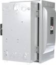 Siemens safety switch seen from the back and side, showing knockouts and mounting slots in the enclosure