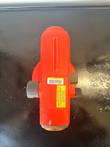 Top view of a red automatic level with a Toolwatch barcode and yellow Whitlock Instrument calibration label