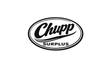 Chupp Surplus logo, black script lettering inside an oval on a white background