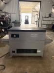 Gray Beseler Model T-20-9 shrink tunnel, front view with control panel and conveyor extensions