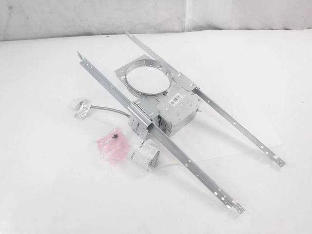 Galvanized steel Halo recessed light housing with two mounting bars, flex conduit, hardware bag and instruction sheet