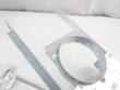 Galvanized steel recessed light mounting frame with round trim ring, support bars and a Cooper 1500 lumen LED label