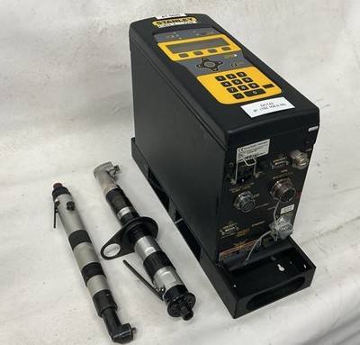 Stanley CELL-04 controller on its base with two pneumatic right-angle tools laid beside it