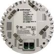 Underside of a round white Enterasys WS-AP3705I access point with label, four metal mounting clips and ports