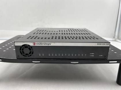 Enterasys D2G124-12P switch from the fan end, with port LED numbers along the front