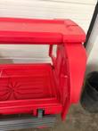 Red insulated carrier with the side door swung open, showing the red well and the lid above