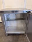 McCall F-6E freezer with door open showing interior, evaporator cover and thermometer