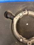 Rotary peeler ring with +GF+ mark, roller bolt and black handle in blue case foam; right side cropped