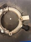 Rotary peeler ring in case foam with 6-inch IPS cutter block, black handle and direction arrow; ring edge cropped